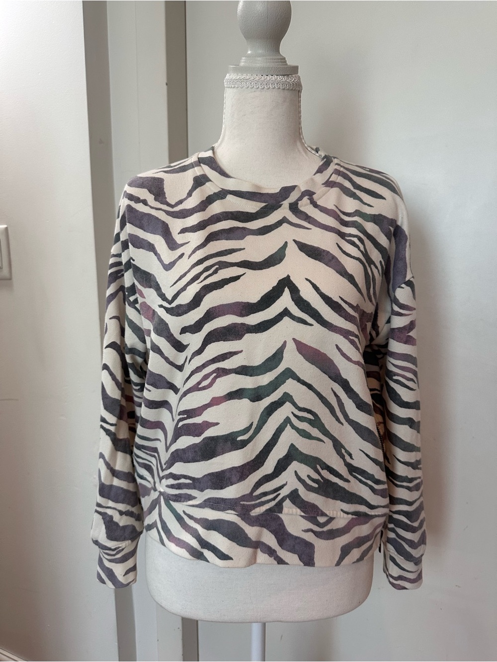 Rails Zebra Print Sweatshirt in Cream, Blue, Purple and dark green